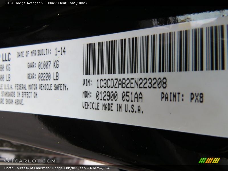Black Clear Coat / Black 2014 Dodge Avenger SE