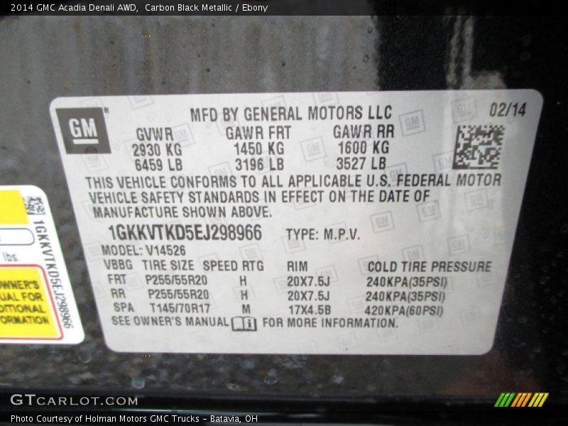 Carbon Black Metallic / Ebony 2014 GMC Acadia Denali AWD