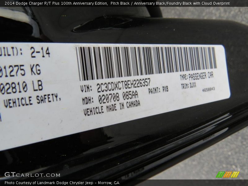 Pitch Black / Anniversary Black/Foundry Black with Cloud Overprint 2014 Dodge Charger R/T Plus 100th Anniversary Edition