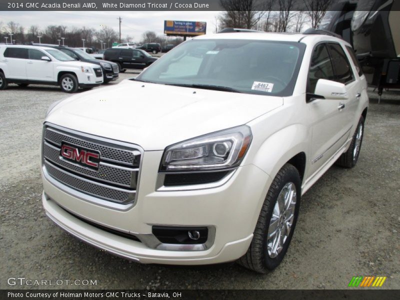 White Diamond Tricoat / Cocoa Dune 2014 GMC Acadia Denali AWD