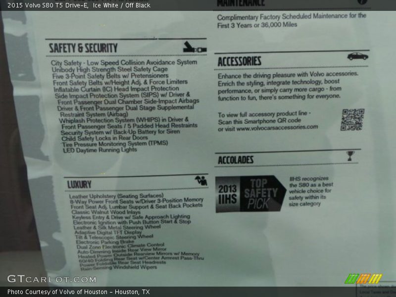  2015 S80 T5 Drive-E Window Sticker