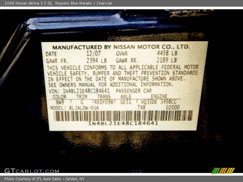 Majestic Blue Metallic / Charcoal 2008 Nissan Altima 3.5 SE