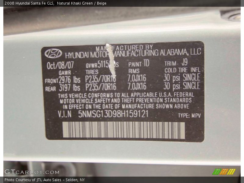 Natural Khaki Green / Beige 2008 Hyundai Santa Fe GLS