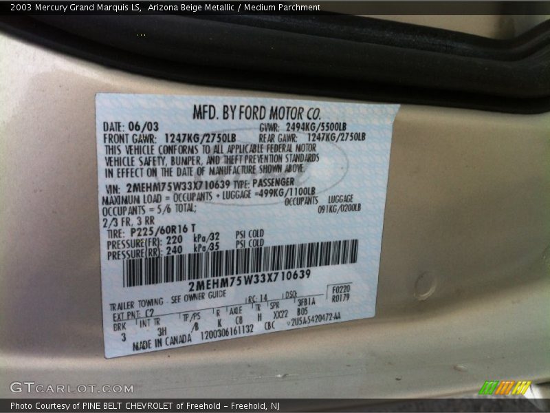 Arizona Beige Metallic / Medium Parchment 2003 Mercury Grand Marquis LS