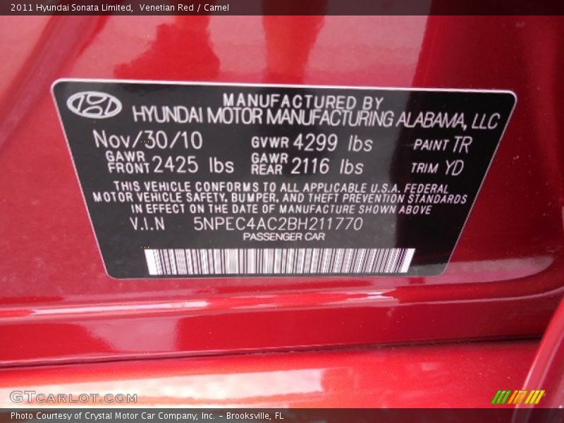 Venetian Red / Camel 2011 Hyundai Sonata Limited