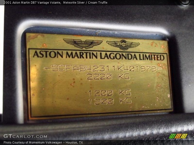 Meteorite Silver / Cream Truffle 2001 Aston Martin DB7 Vantage Volante