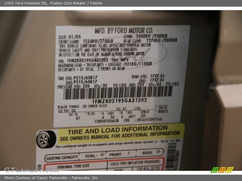 2005 Freestyle SEL Pueblo Gold Metallic Color Code G3