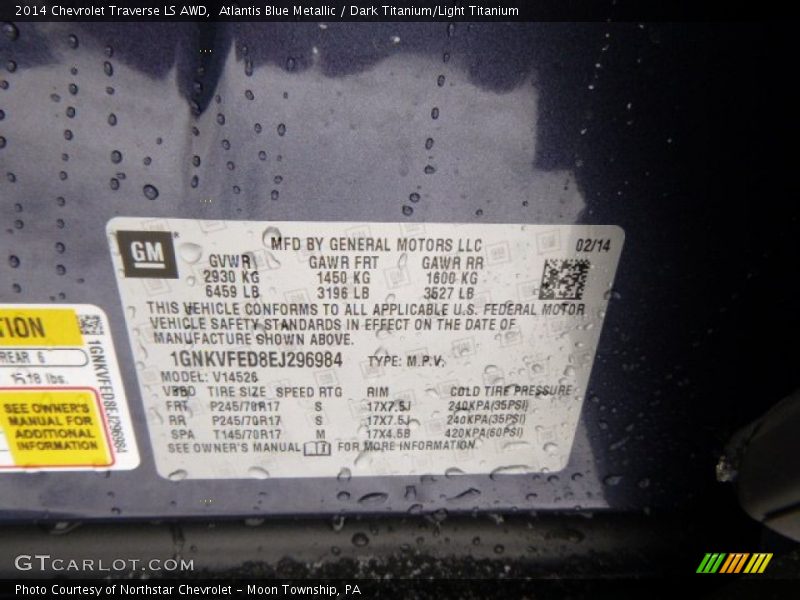 Atlantis Blue Metallic / Dark Titanium/Light Titanium 2014 Chevrolet Traverse LS AWD