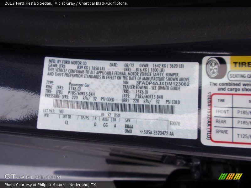 Violet Gray / Charcoal Black/Light Stone 2013 Ford Fiesta S Sedan