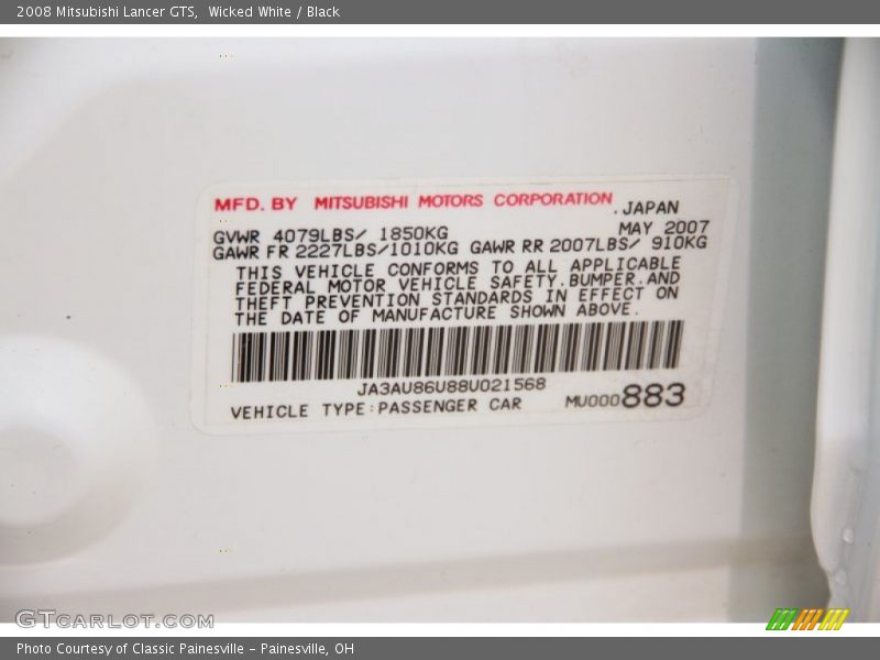 Wicked White / Black 2008 Mitsubishi Lancer GTS