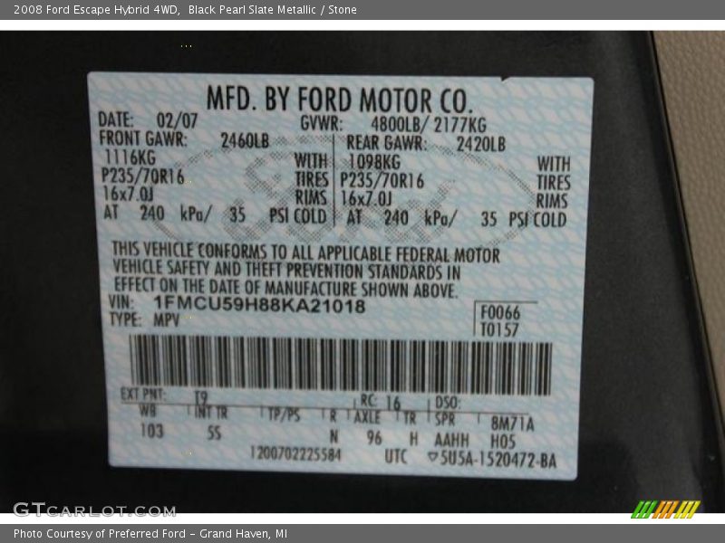 Black Pearl Slate Metallic / Stone 2008 Ford Escape Hybrid 4WD