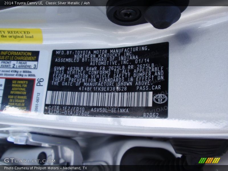 Classic Silver Metallic / Ash 2014 Toyota Camry LE