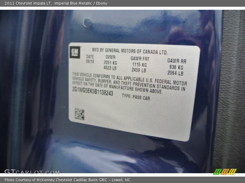Imperial Blue Metallic / Ebony 2011 Chevrolet Impala LT