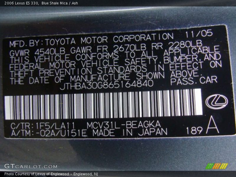 Blue Shale Mica / Ash 2006 Lexus ES 330