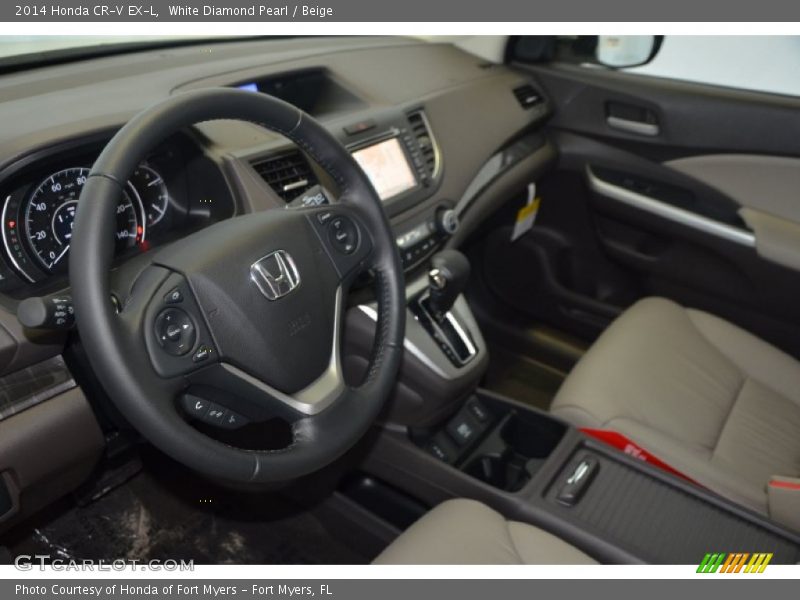 White Diamond Pearl / Beige 2014 Honda CR-V EX-L