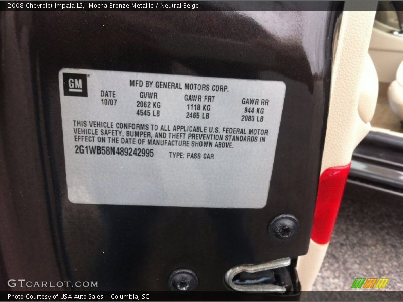 Mocha Bronze Metallic / Neutral Beige 2008 Chevrolet Impala LS