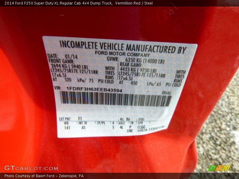 Vermillion Red / Steel 2014 Ford F350 Super Duty XL Regular Cab 4x4 Dump Truck