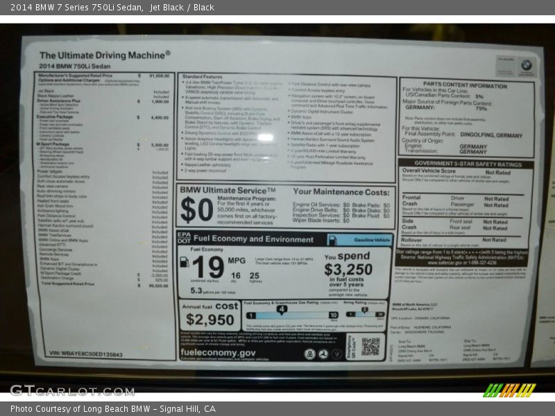 Jet Black / Black 2014 BMW 7 Series 750Li Sedan
