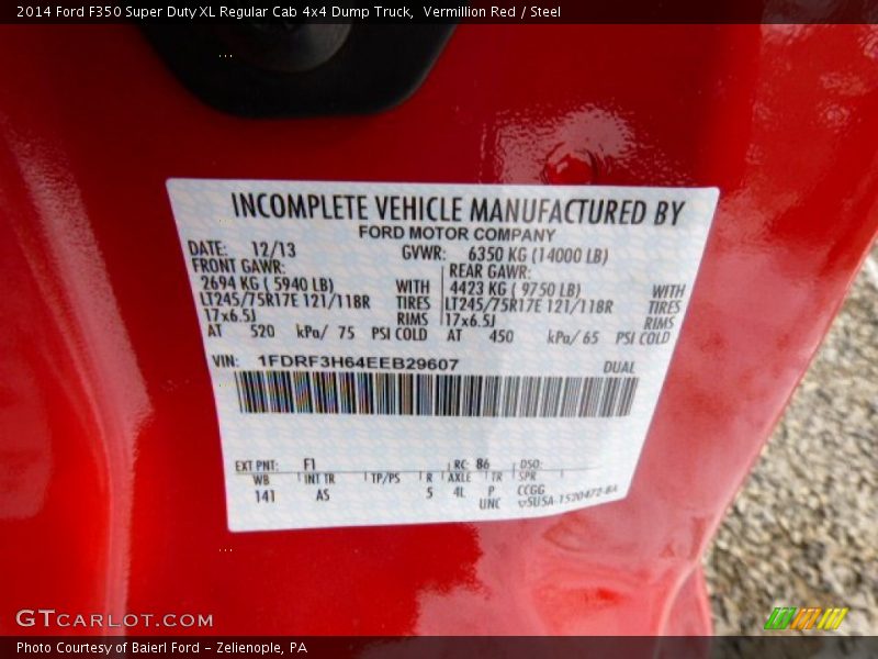 Vermillion Red / Steel 2014 Ford F350 Super Duty XL Regular Cab 4x4 Dump Truck