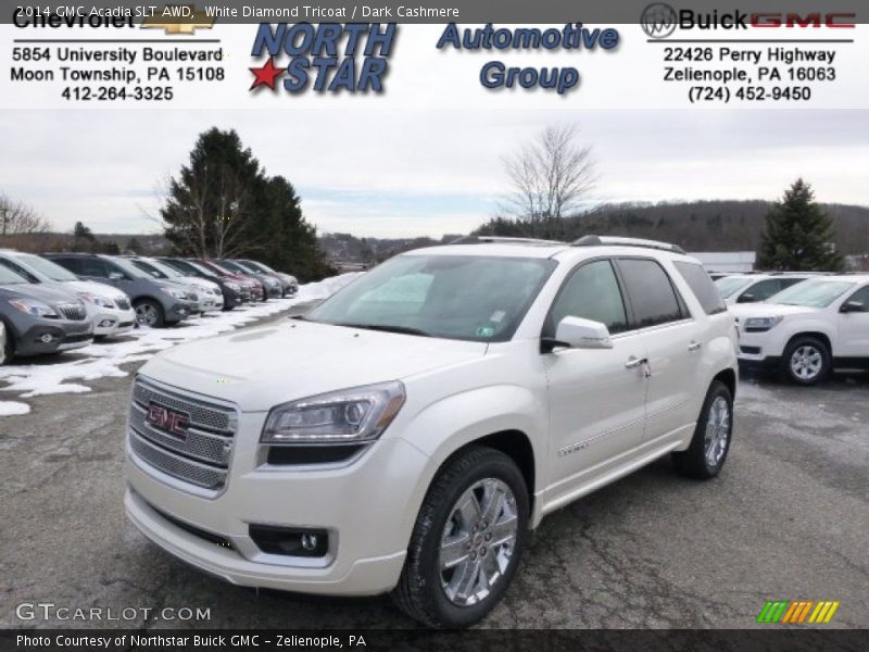 White Diamond Tricoat / Dark Cashmere 2014 GMC Acadia SLT AWD