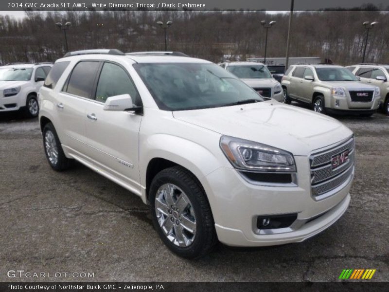 White Diamond Tricoat / Dark Cashmere 2014 GMC Acadia SLT AWD