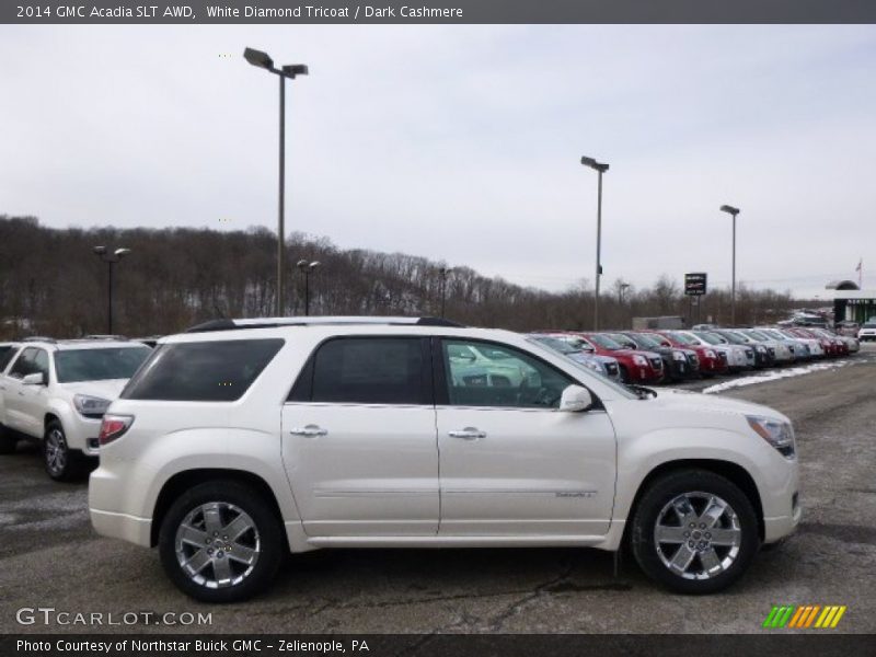 White Diamond Tricoat / Dark Cashmere 2014 GMC Acadia SLT AWD