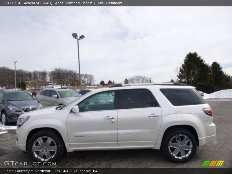 White Diamond Tricoat / Dark Cashmere 2014 GMC Acadia SLT AWD