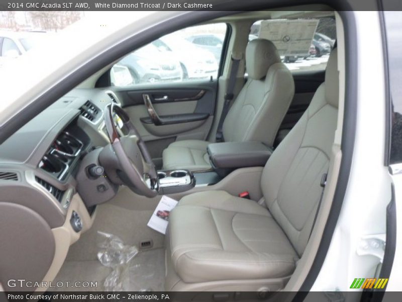 White Diamond Tricoat / Dark Cashmere 2014 GMC Acadia SLT AWD