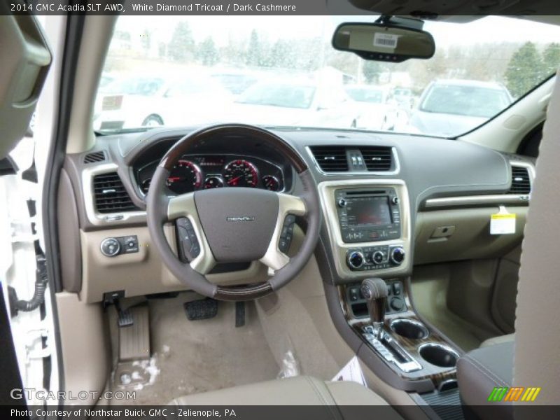 White Diamond Tricoat / Dark Cashmere 2014 GMC Acadia SLT AWD