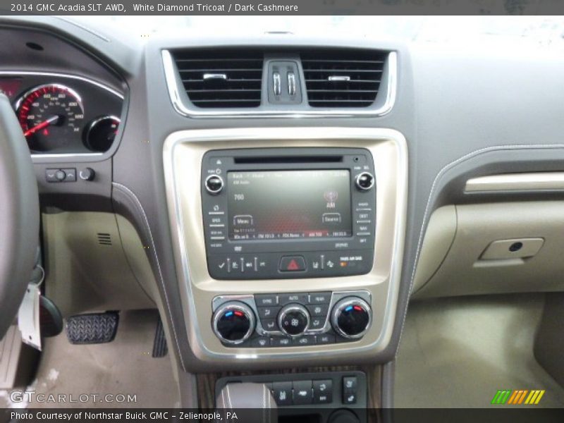 White Diamond Tricoat / Dark Cashmere 2014 GMC Acadia SLT AWD