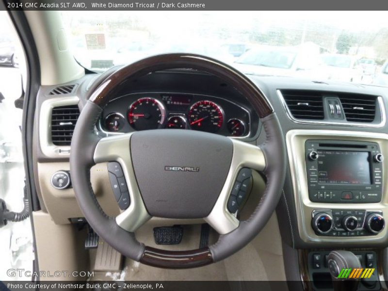 White Diamond Tricoat / Dark Cashmere 2014 GMC Acadia SLT AWD