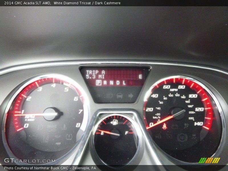 White Diamond Tricoat / Dark Cashmere 2014 GMC Acadia SLT AWD