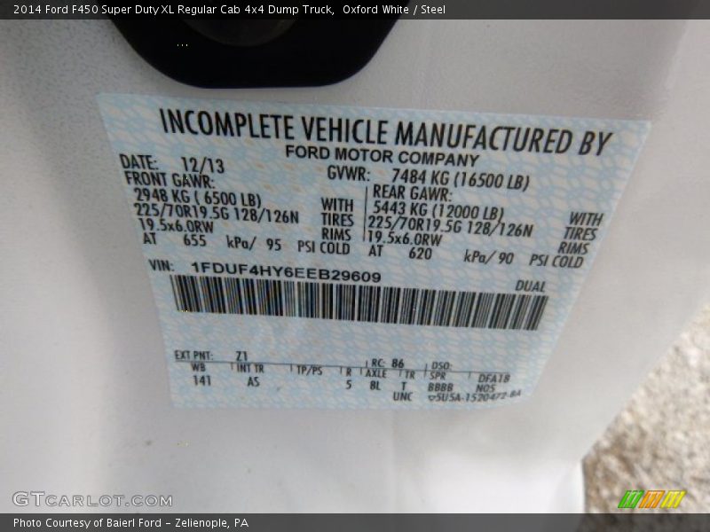 Oxford White / Steel 2014 Ford F450 Super Duty XL Regular Cab 4x4 Dump Truck