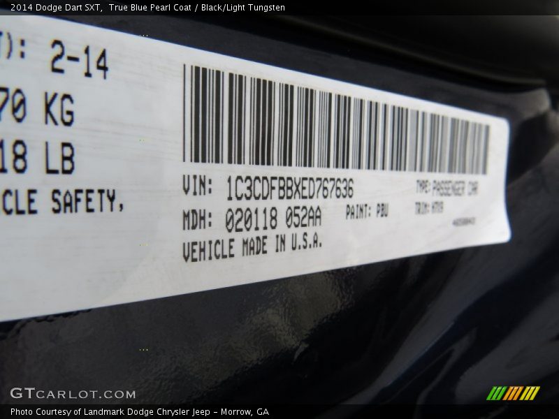 True Blue Pearl Coat / Black/Light Tungsten 2014 Dodge Dart SXT