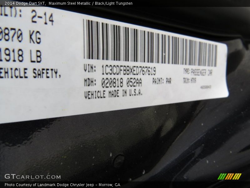 Maximum Steel Metallic / Black/Light Tungsten 2014 Dodge Dart SXT