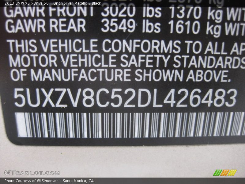 Orion Silver Metallic / Black 2013 BMW X5 xDrive 50i