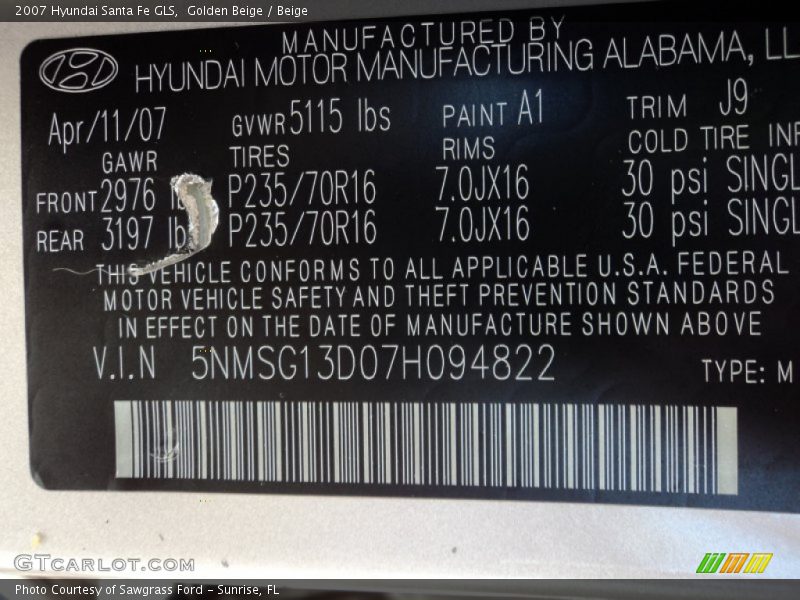 Golden Beige / Beige 2007 Hyundai Santa Fe GLS