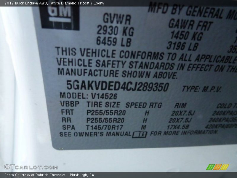 White Diamond Tricoat / Ebony 2012 Buick Enclave AWD
