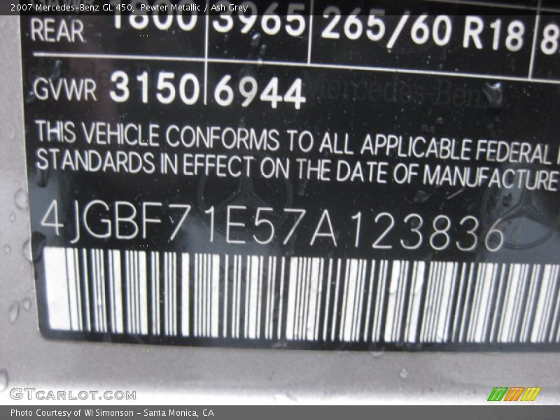 Pewter Metallic / Ash Grey 2007 Mercedes-Benz GL 450
