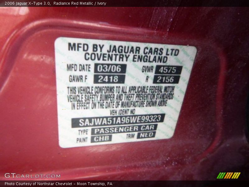 2006 X-Type 3.0 Radiance Red Metallic Color Code CHB