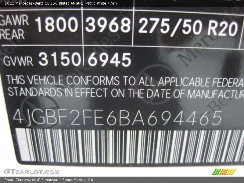 Arctic White / Ash 2011 Mercedes-Benz GL 350 Blutec 4Matic