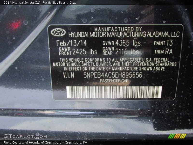 Pacific Blue Pearl / Gray 2014 Hyundai Sonata GLS