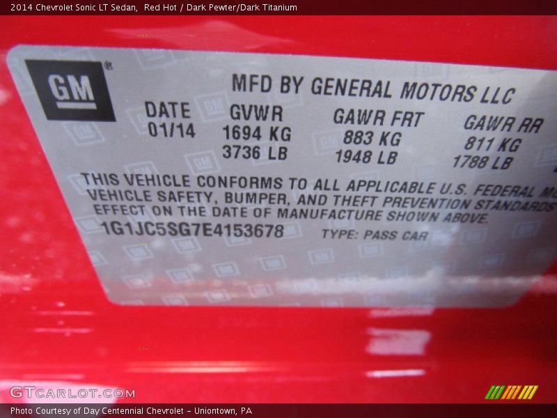 Red Hot / Dark Pewter/Dark Titanium 2014 Chevrolet Sonic LT Sedan
