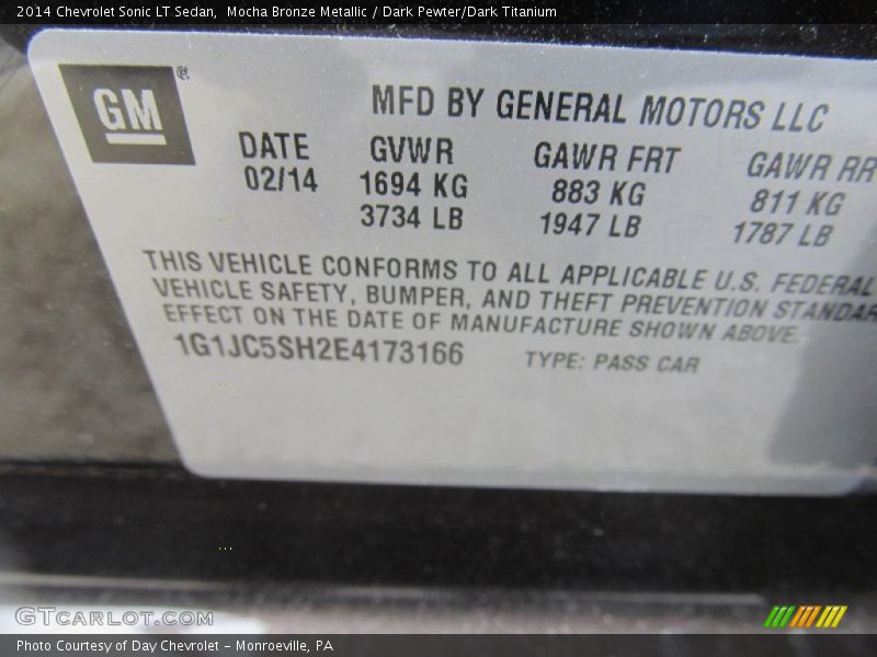 Mocha Bronze Metallic / Dark Pewter/Dark Titanium 2014 Chevrolet Sonic LT Sedan