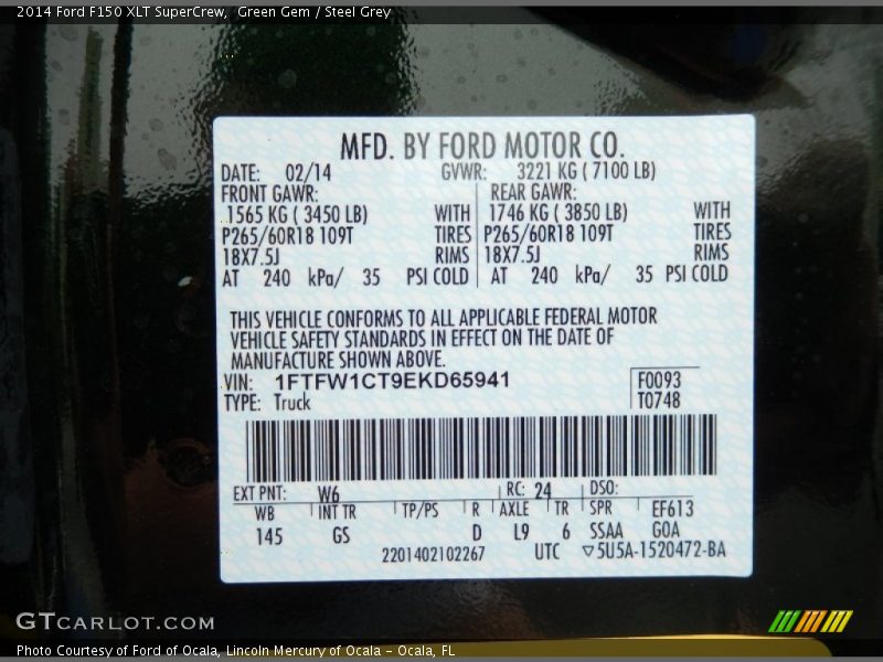 2014 F150 XLT SuperCrew Green Gem Color Code W6