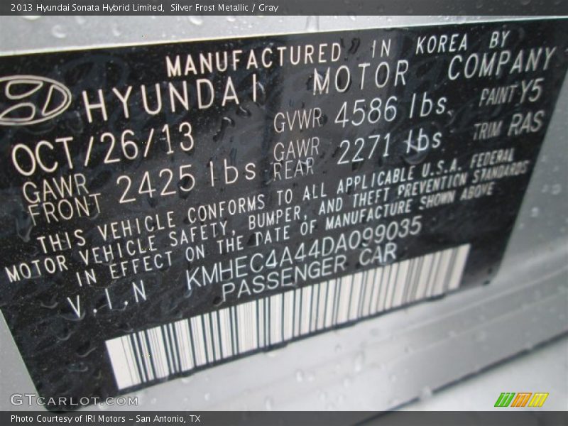 Silver Frost Metallic / Gray 2013 Hyundai Sonata Hybrid Limited