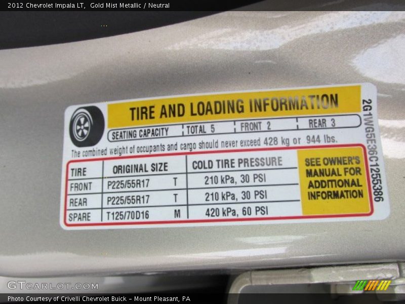 Gold Mist Metallic / Neutral 2012 Chevrolet Impala LT