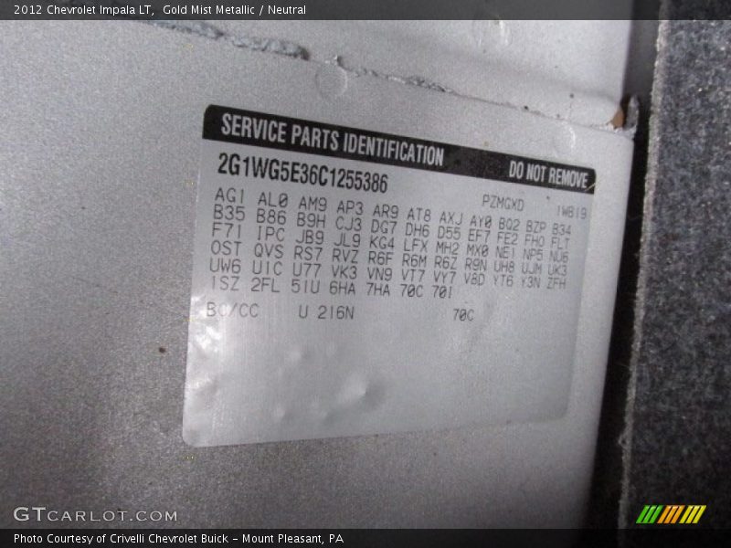 Gold Mist Metallic / Neutral 2012 Chevrolet Impala LT