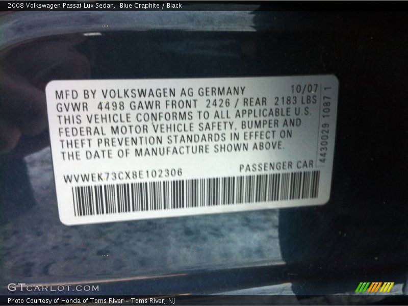Blue Graphite / Black 2008 Volkswagen Passat Lux Sedan