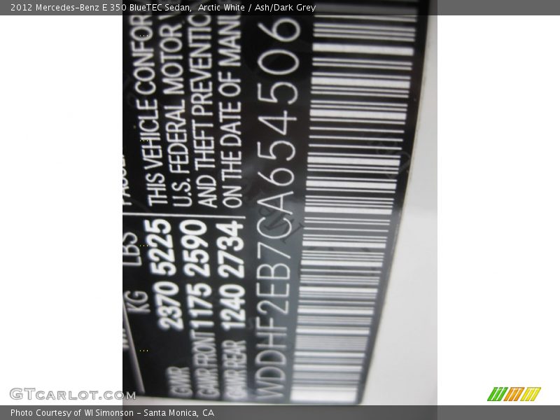 Arctic White / Ash/Dark Grey 2012 Mercedes-Benz E 350 BlueTEC Sedan